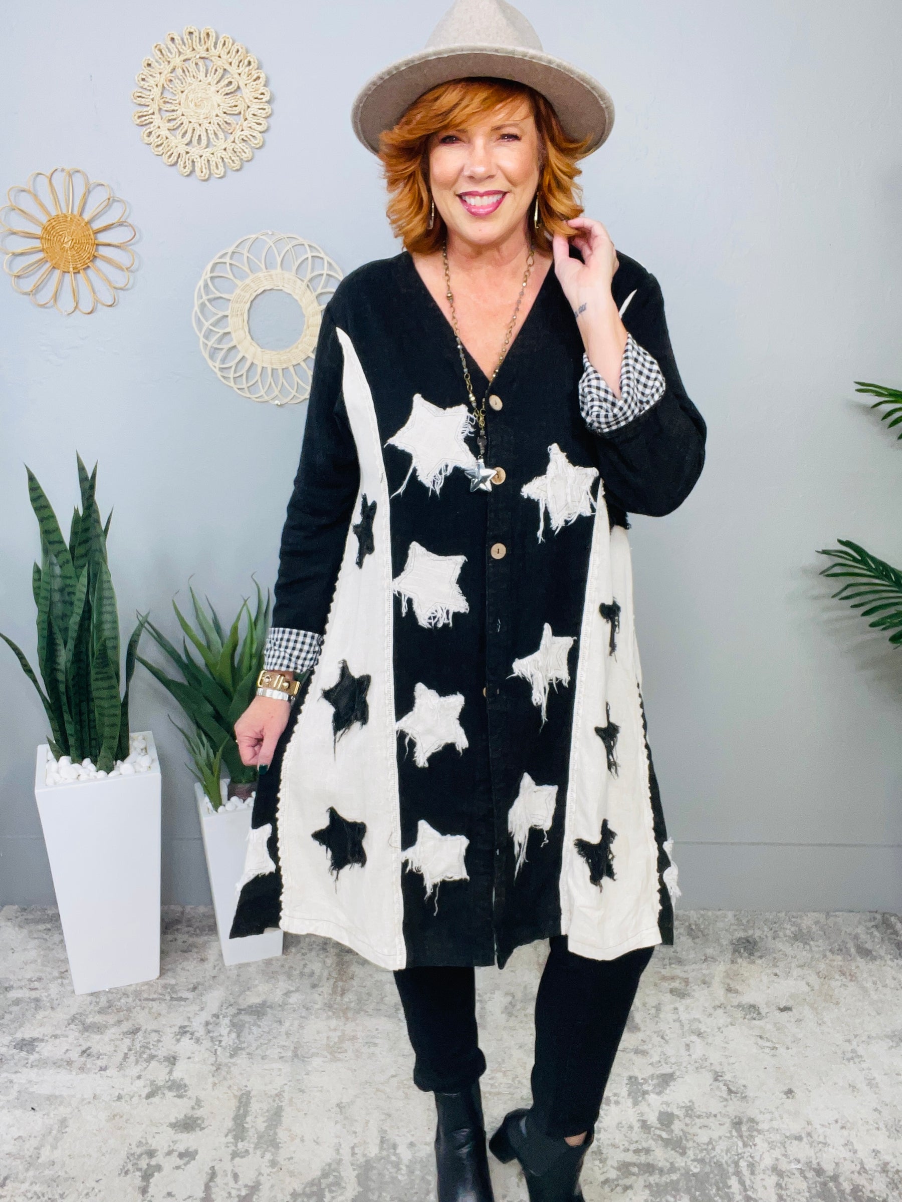 Such A Charmer Black Star Printed Jacket - O5626BK