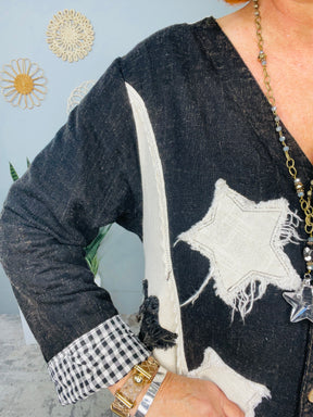 Such A Charmer Black Star Printed Jacket - O5626BK