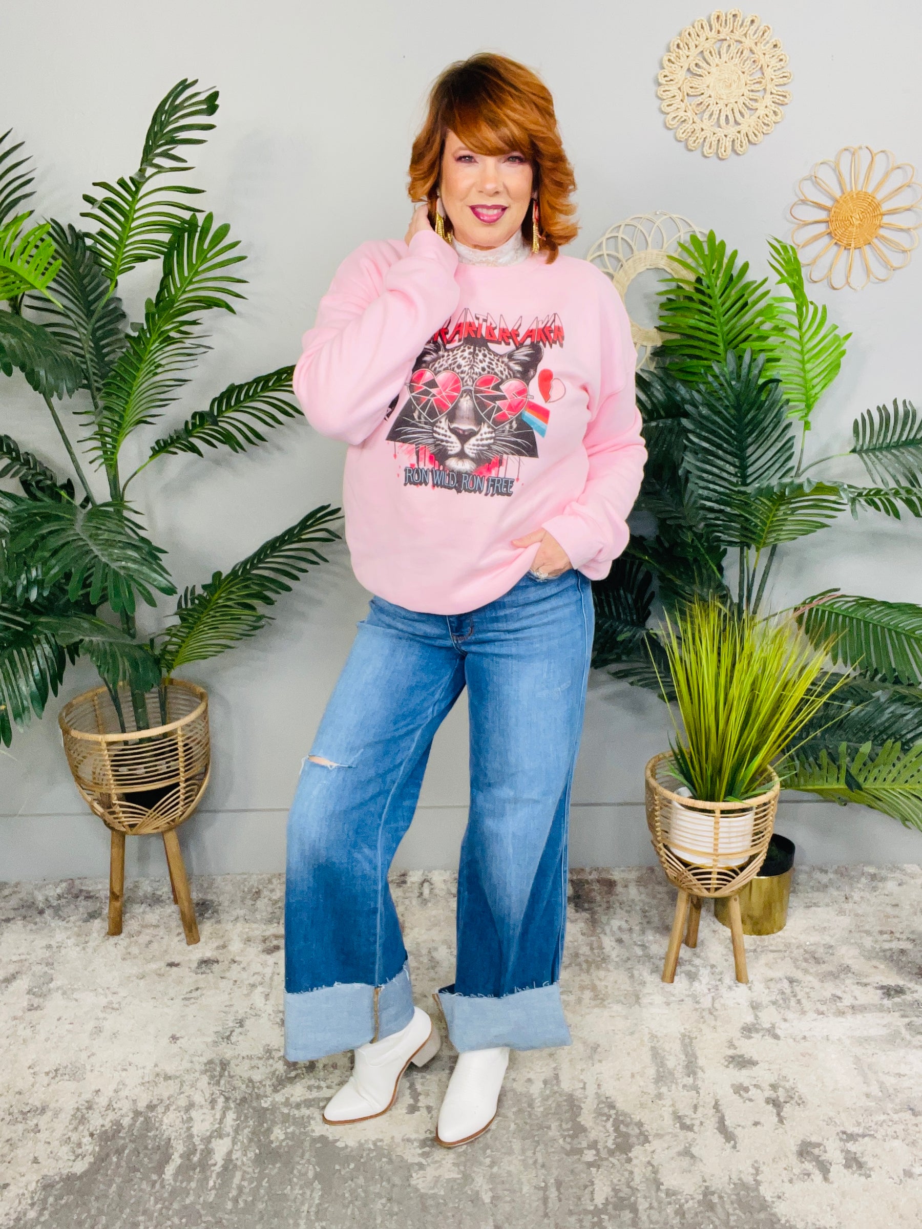 Heartbreaker Pink Graphic Sweatshirt - A3913PK