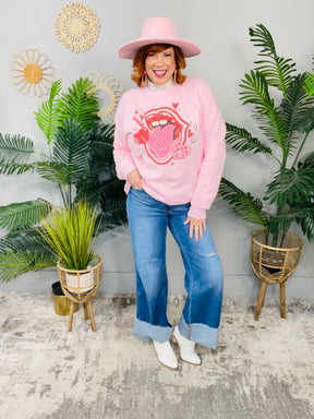 Sucker For You Pink Graphic Sweatshirt - A3912PK