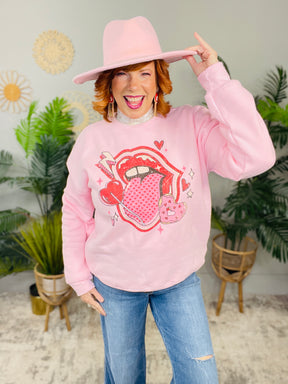 Sucker For You Pink Graphic Sweatshirt - A3912PK