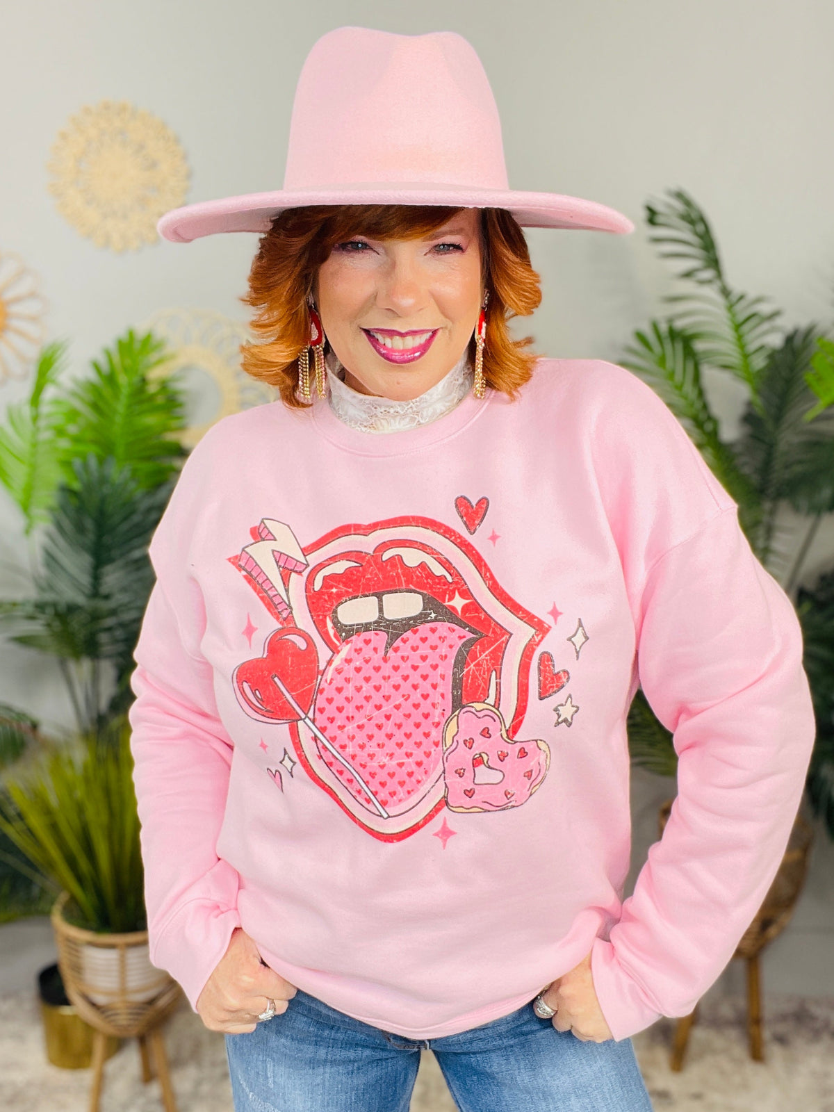 Sucker For You Pink Graphic Sweatshirt - A3912PK