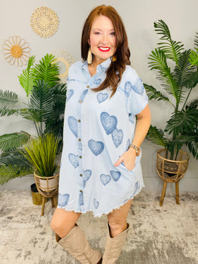 Keep Following Your Heart Light/Dark Denim Heart Printed Dress - D5585LDN