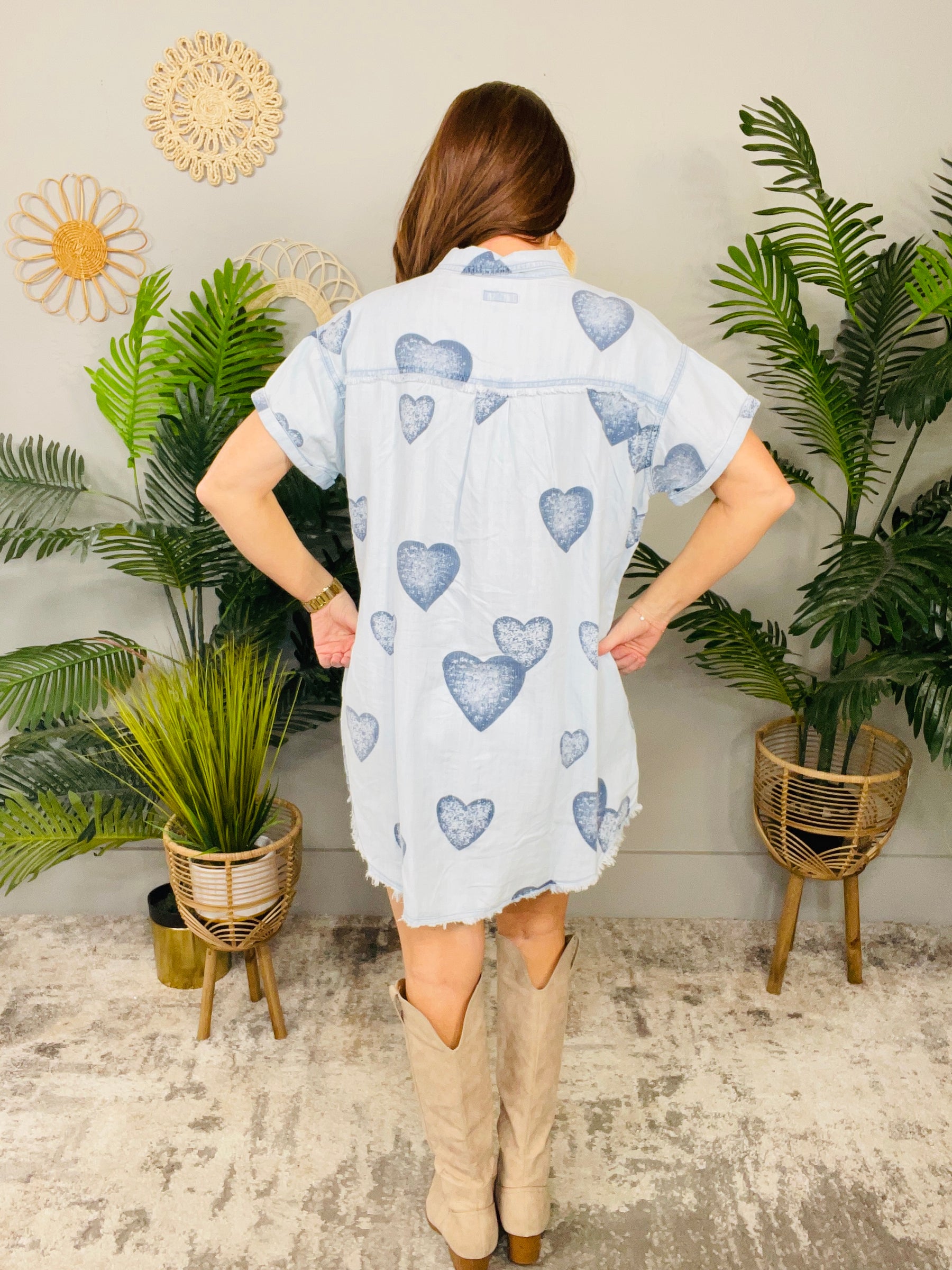 Keep Following Your Heart Light/Dark Denim Heart Printed Dress - D5585LDN