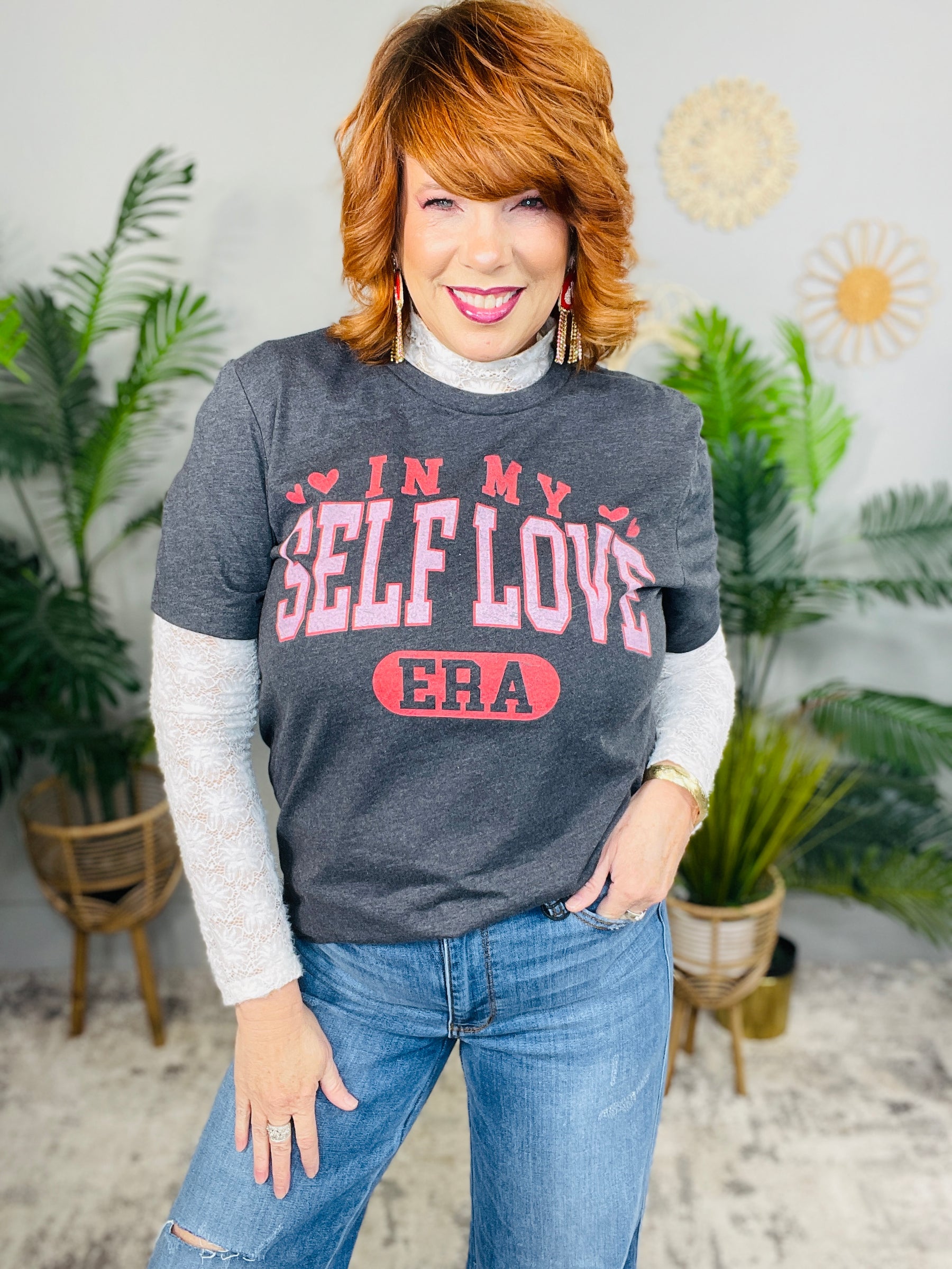 In My Self Love Era Dark Heather Gray Graphic Tee - A3909DHG