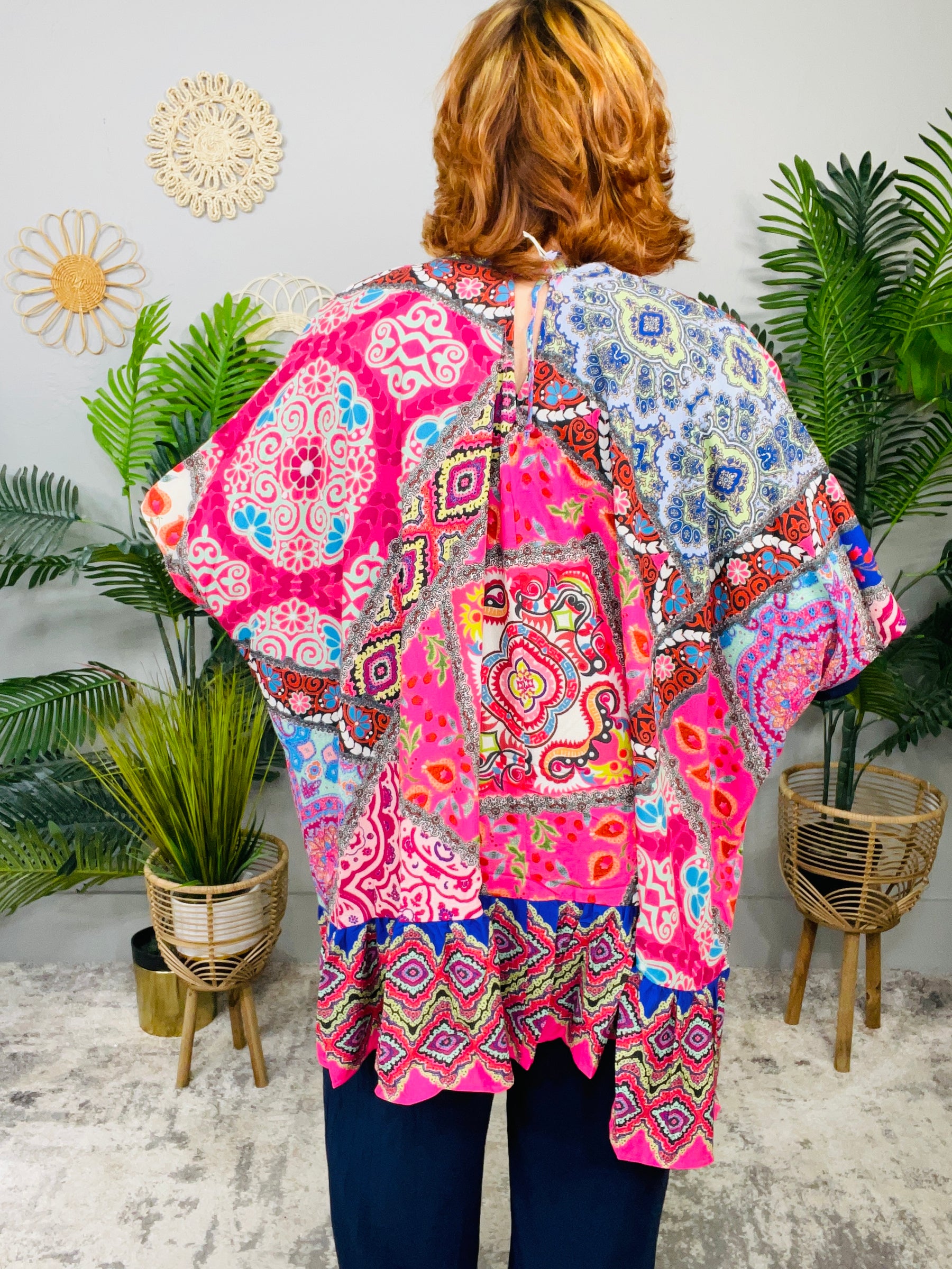 Stay Boho Chic Hot Pink Ruffle Hem Open Front Kimono