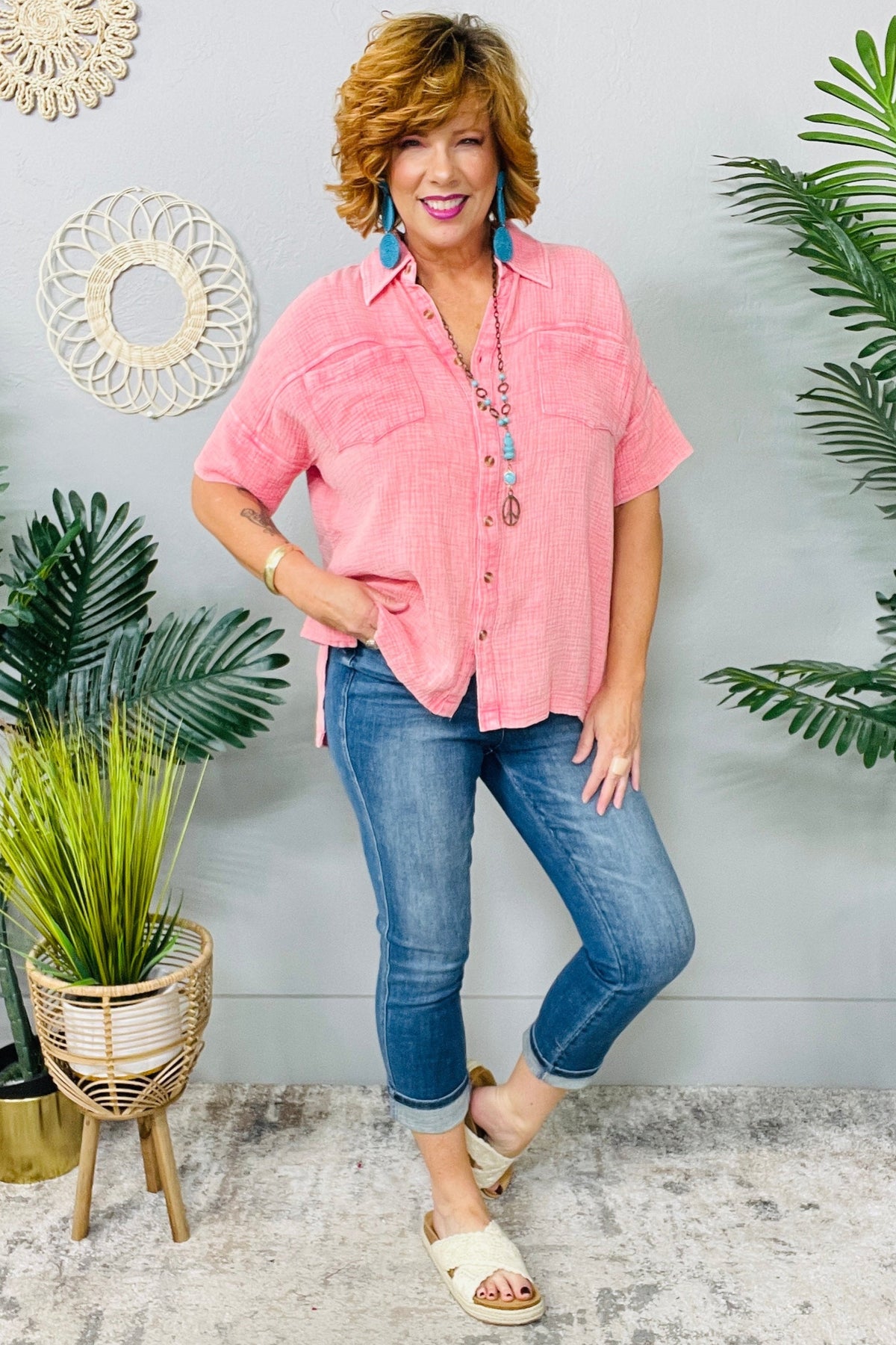 The Power Of Simple Coral Mineral Wash Oversized Top