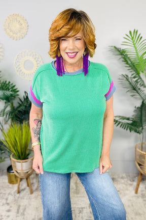 It's an Ego Thing Cable Ribbed Knit Top in Kelly Green