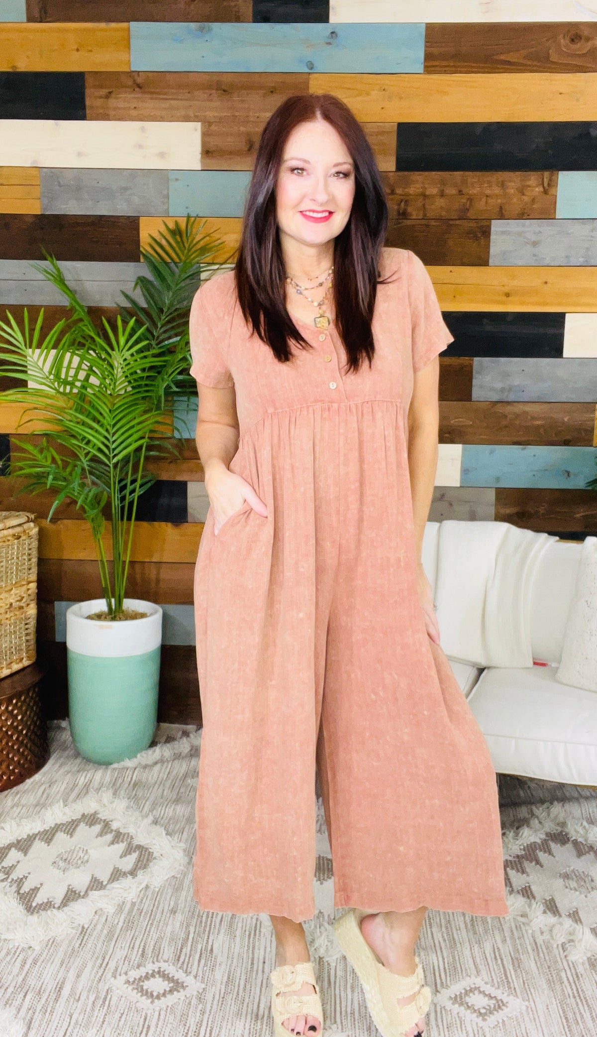 Go With The Flow Mineral Wash Wide Leg Jumpsuit