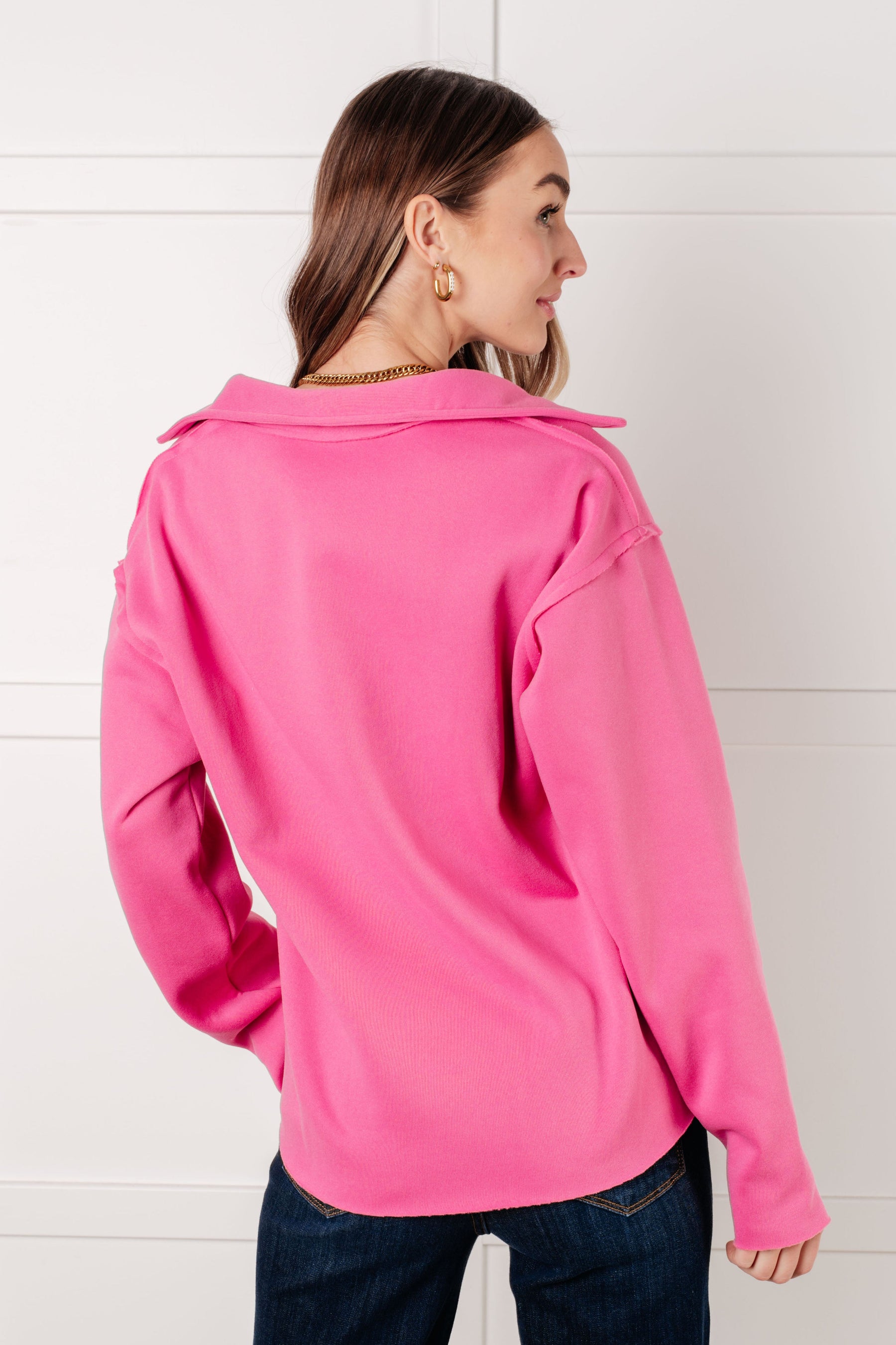 Same Ol' Situation Collared Pullover in Hot Pink