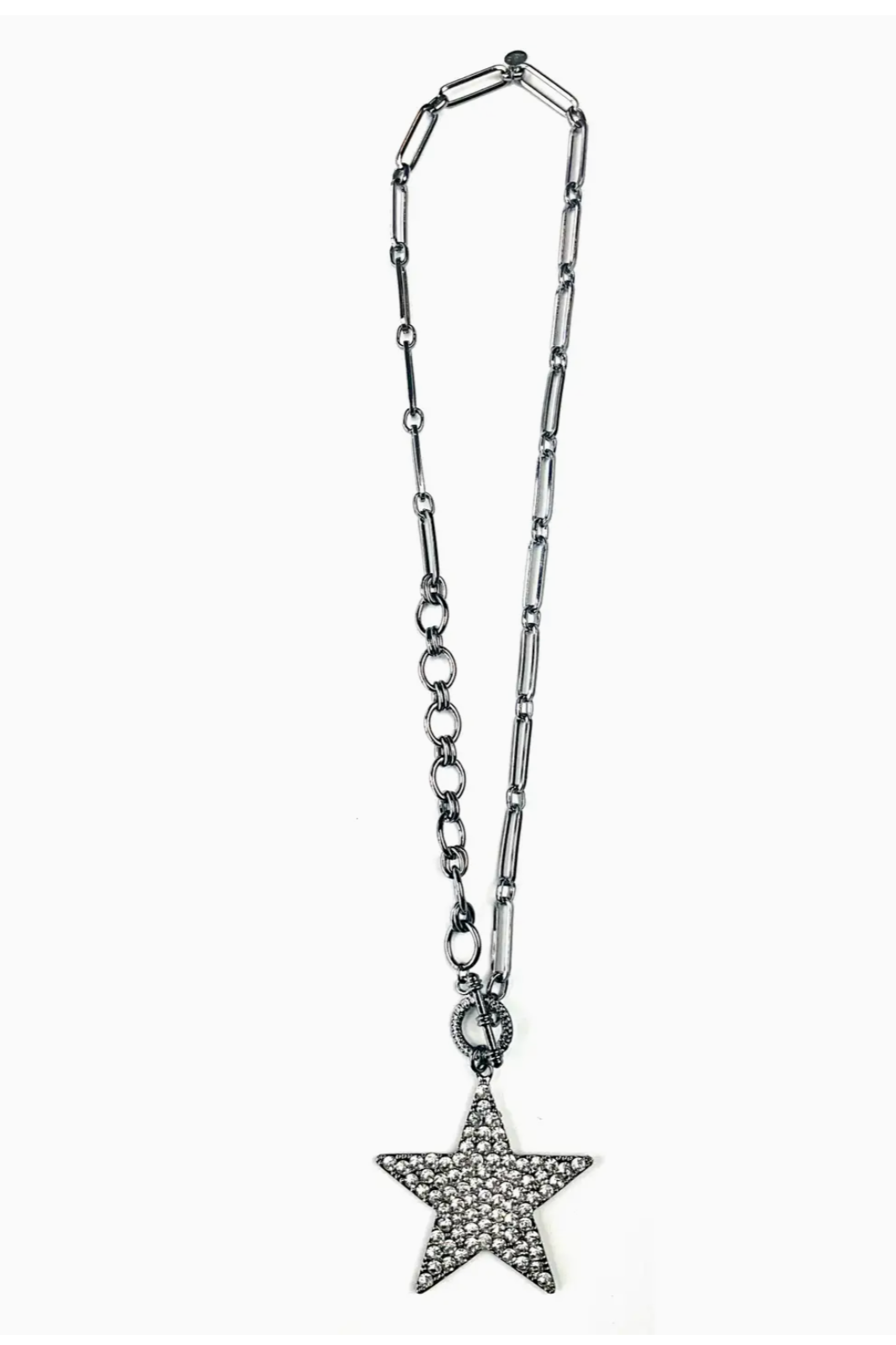 Hematite Chain with Rhinestone Star Pendant Necklace - NEK4411HM