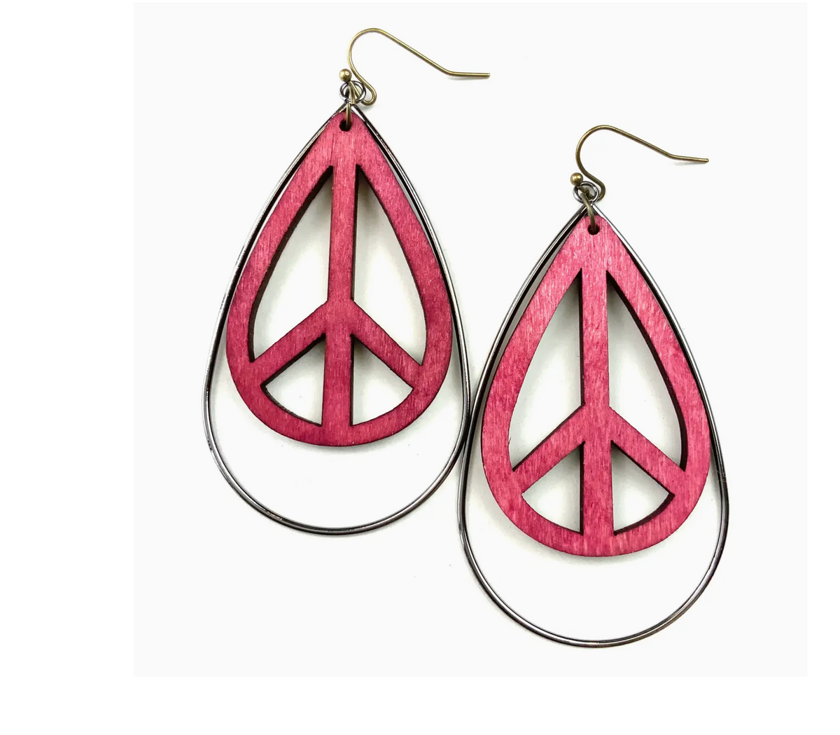 Burgundy Peace Sign Teardrop Earrings - EAR4483BU