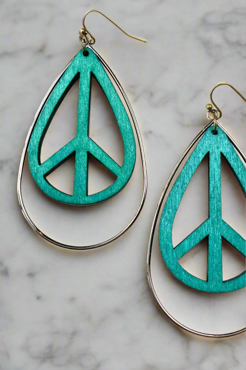 Turquoise Peace Sign Teardrop Earrings - EAR4484TU