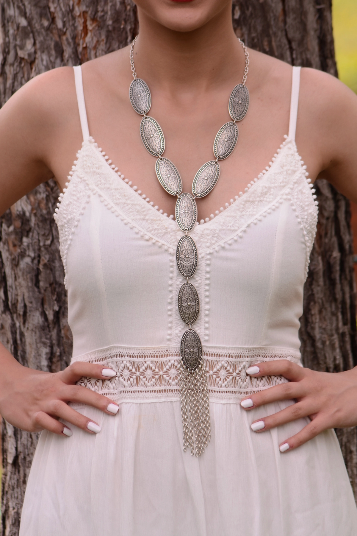 Silver Bohemian Design Y Necklace - NEK4412SI