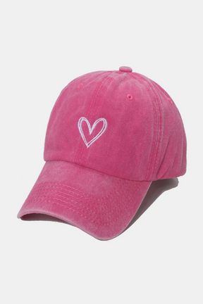 Embroidered Heart Washed Cotton Baseball Cap (6 Colors)