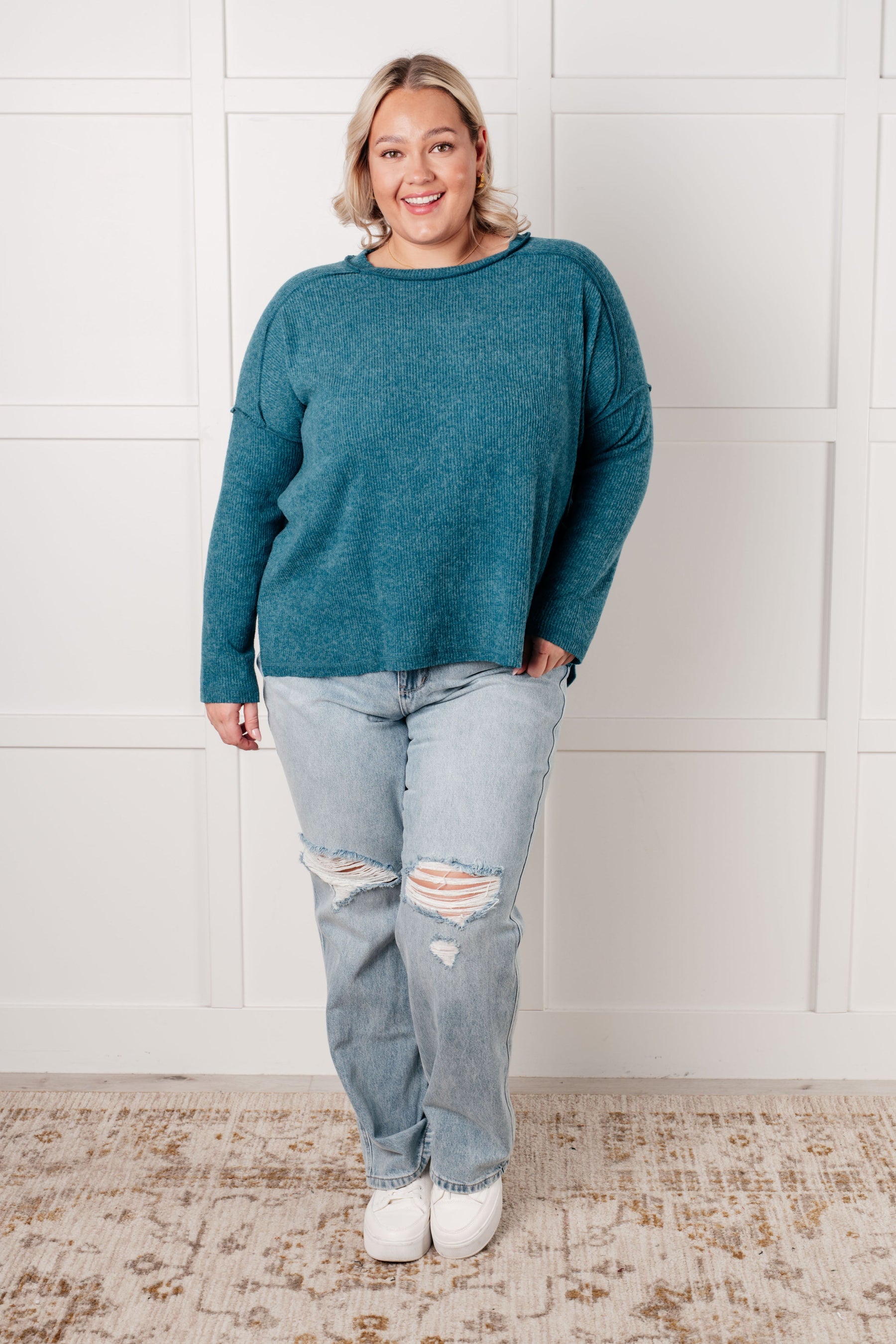 Simply Basic Teal Sweater Top