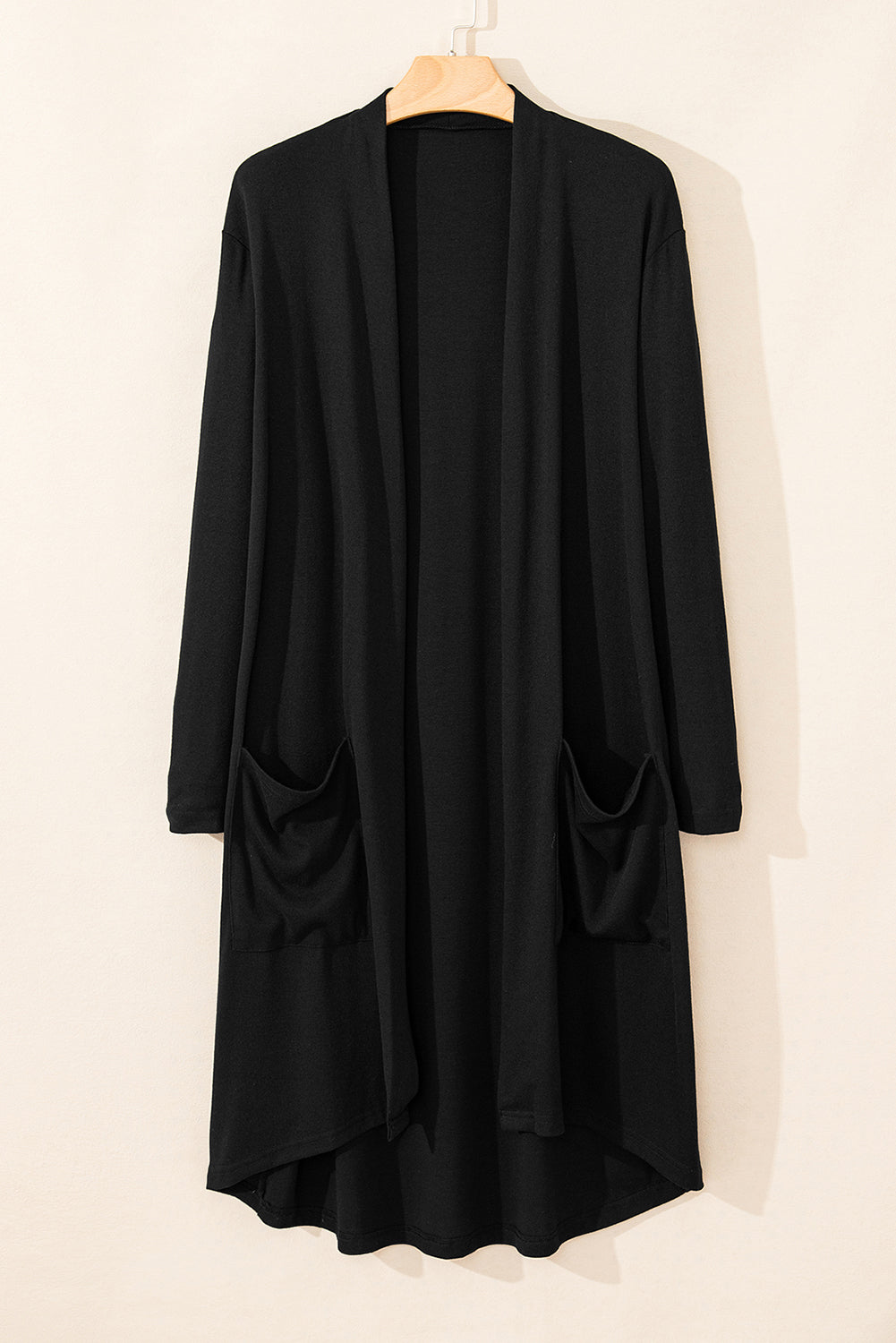 Cardi Chic Black Solid Open Front Cardigan with Pocket