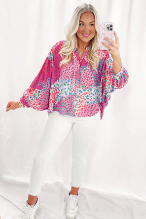 Living The Dream Rose Red Floral Print V Neck Top