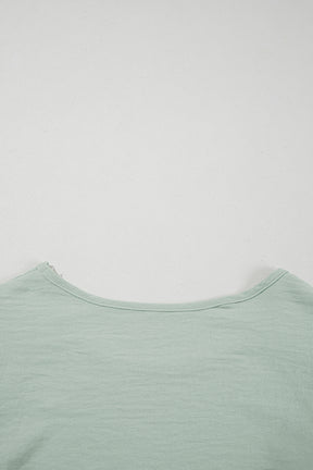 Aqua- Fresh Solid Color Ruffled Short Sleeve Casual Blouse