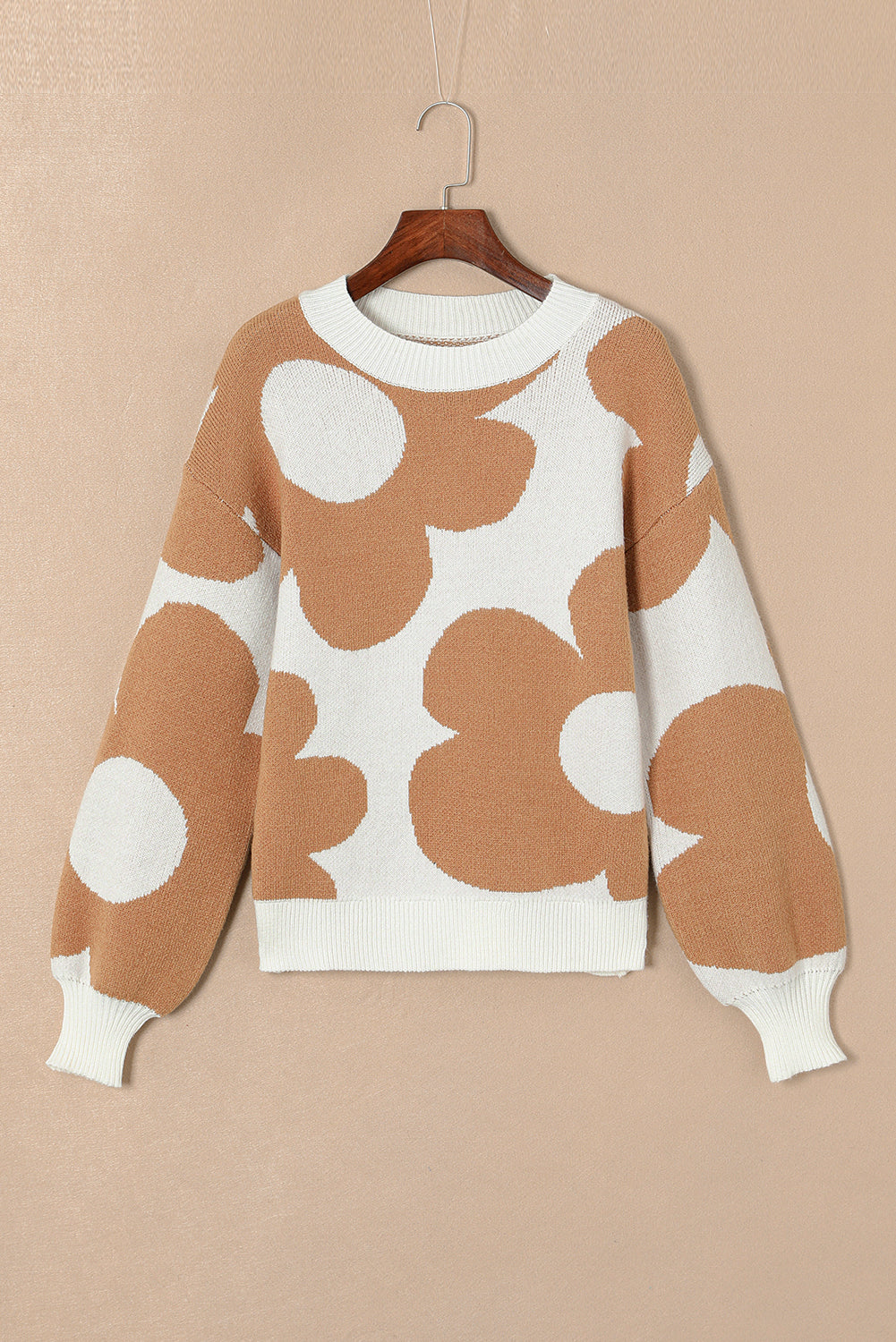 Timeless Chic Khaki Flower Pattern Sweater