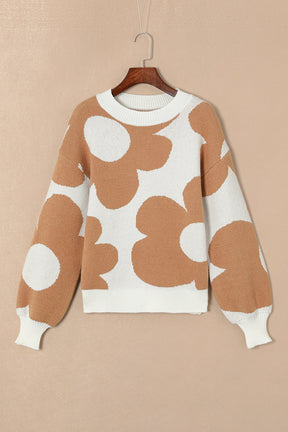 Timeless Chic Khaki Flower Pattern Sweater