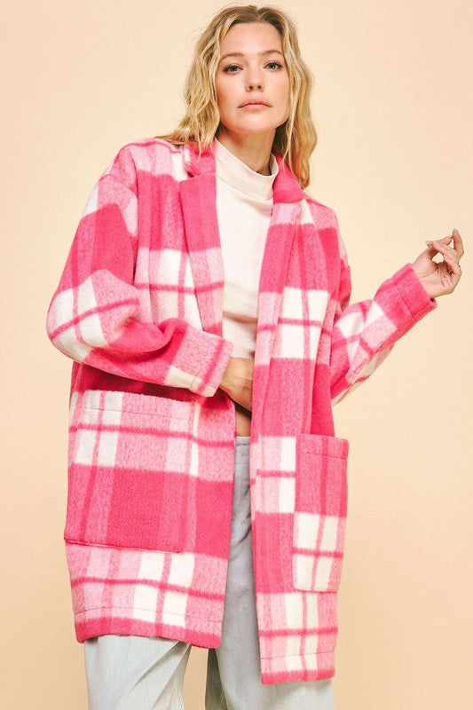 Plaid And Chill Open Front Drop Shoulder Coat