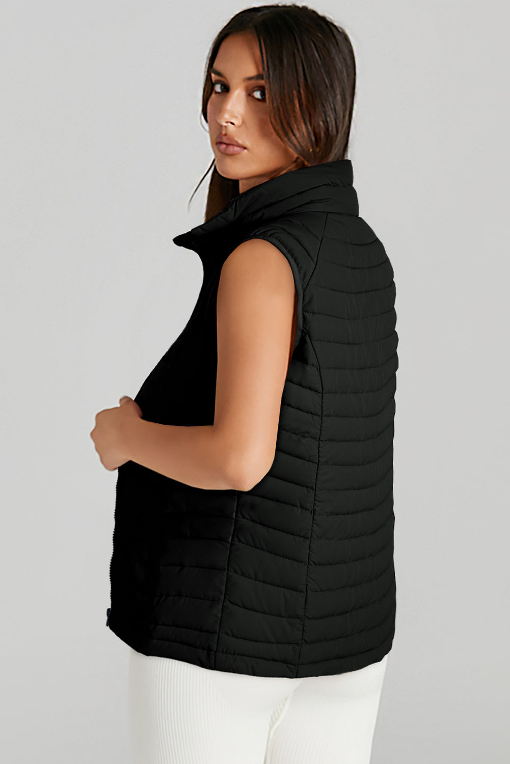 It's the Vest of All Black Zipped Puffer Vest