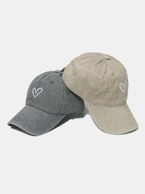 Embroidered Heart Washed Cotton Baseball Cap (6 Colors)