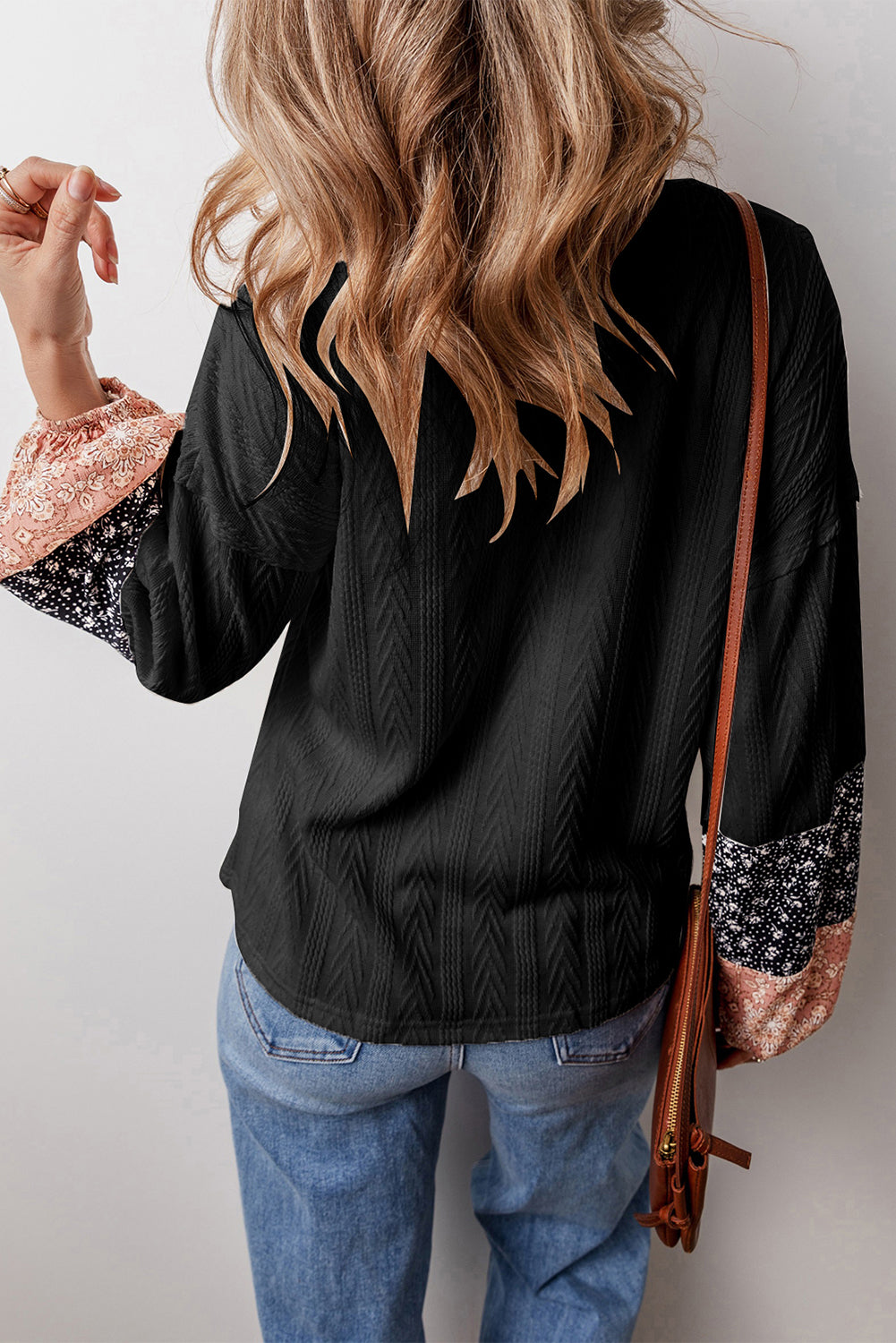 Patch Perfect Black Floral Patchwork V Neck Blouse