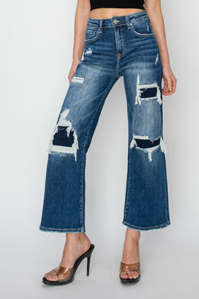 Jordan High Rise Patch Detailed Wide Leg Crop Jeans