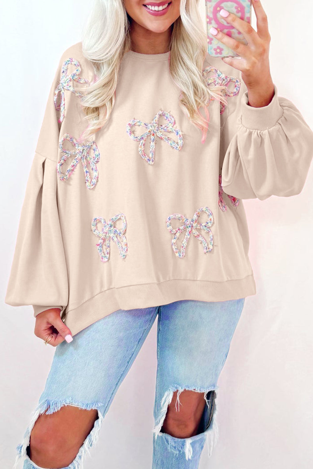 Pretty In Bows Parchment Pullover Sweatshirt