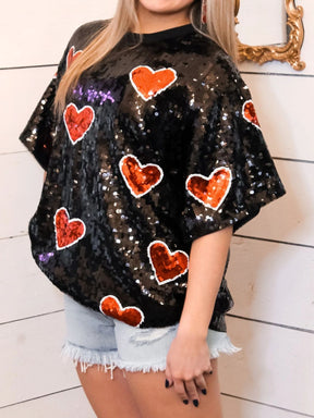 Match Made In Heaven Sequins/Heart Printed Top (2 Colors)