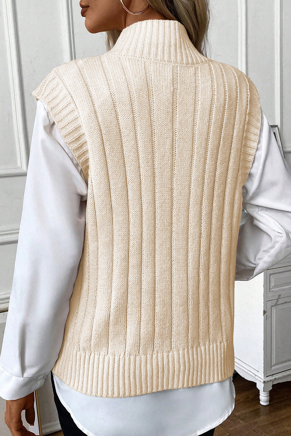 She's One To Remember Oatmeal Cable Knit High Neck Sweater Vest Top