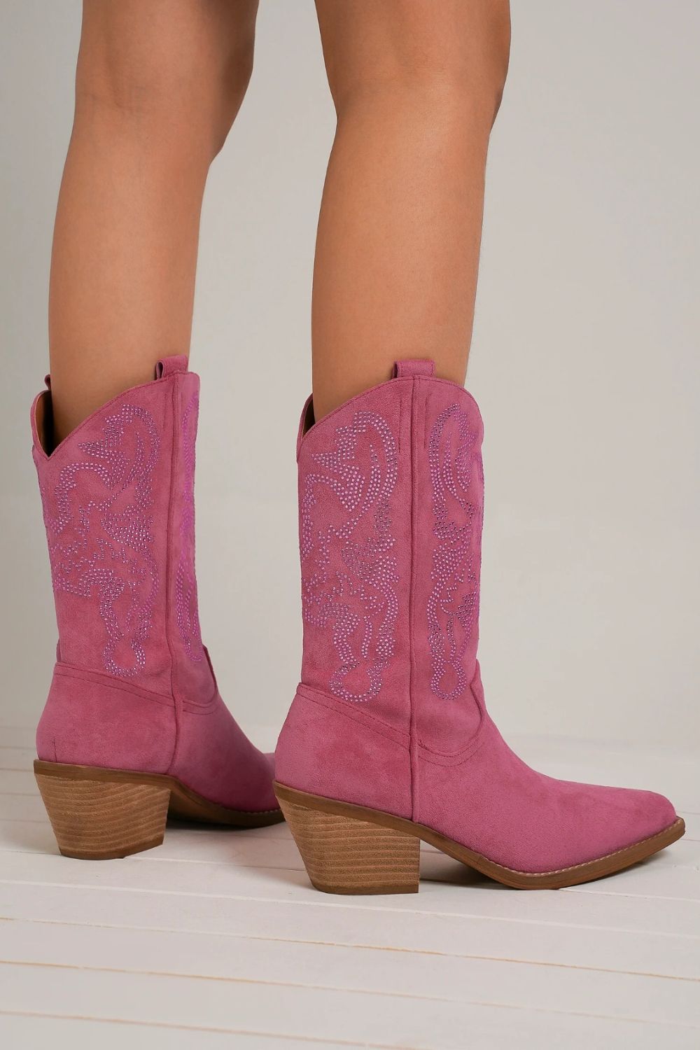 Walk The Walk Cerise Rhinestone Detail Point Toe Boots