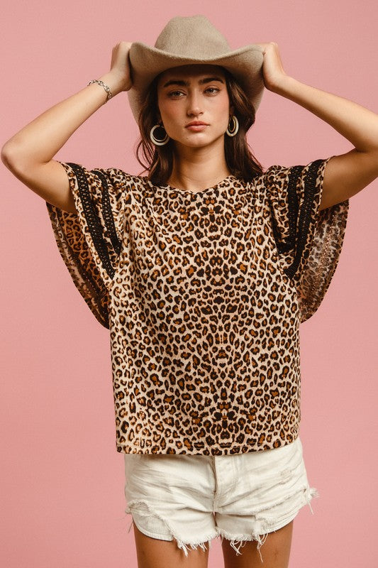 Where the Wild things Are- Crochet Trim Round Neck Short Sleeve Top