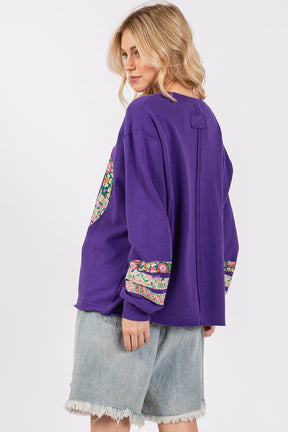 Peace Out Loud Applique Patch Long Sleeve Top