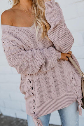 You Won't Forget Me Lace Up Sweater Top