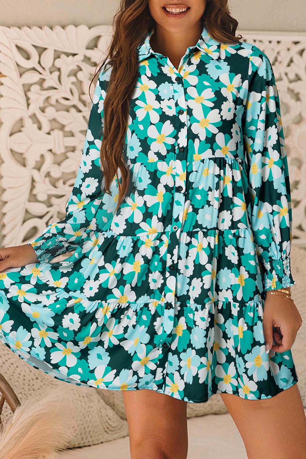 Twirling In The Moonlight Green Floral Dress