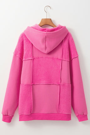 Let's Talk About Me Pitaya Pink Mineral Wash Terry Patchwork Drawstring Hooded Top