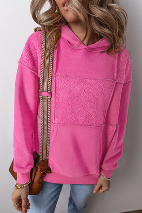 Let's Talk About Me Pitaya Pink Mineral Wash Terry Patchwork Drawstring Hooded Top