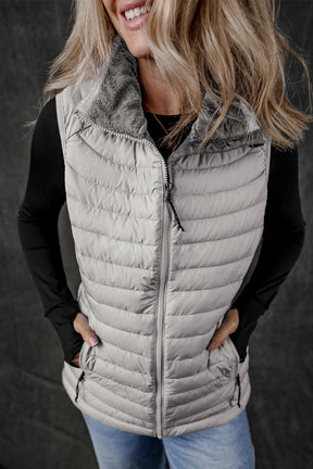 It's the Vest of All Silvery Zipped Puffer Vest