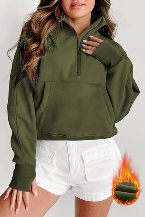 Cozy Retreat Green Zip Up Sweatshirt