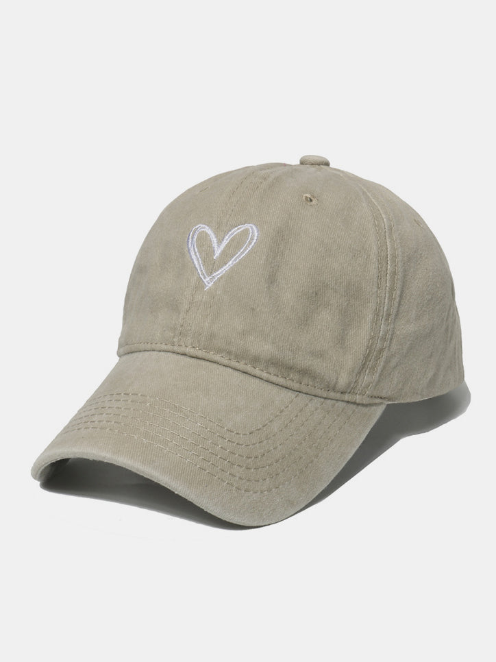 Embroidered Heart Washed Cotton Baseball Cap (6 Colors)