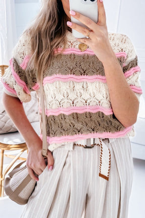 Always Stay Happy Brown Stripe Sweater Top