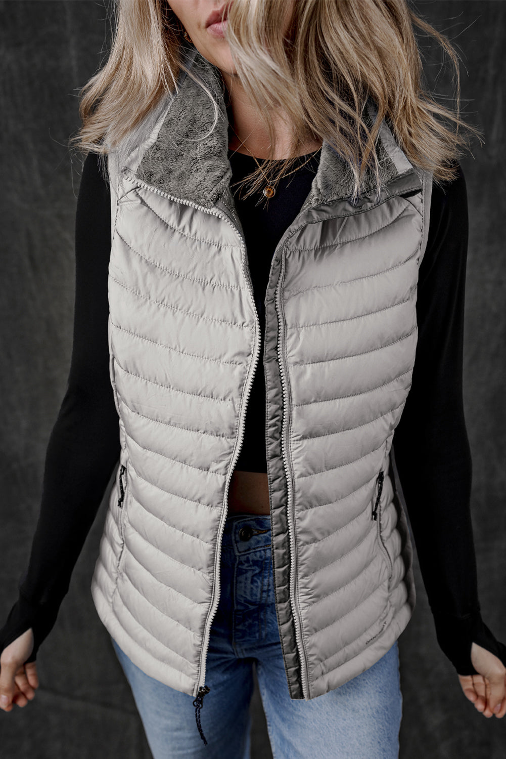 It's the Vest of All Silvery Zipped Puffer Vest