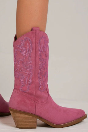 Walk The Walk Cerise Rhinestone Detail Point Toe Boots