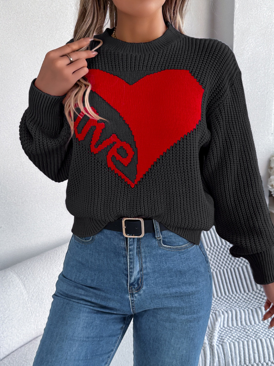 I Love You More Heart Printed Sweater Top (3 Colors)