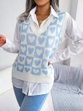 She's A Heartbreaker Heart Printed V-Neck Sweater Top(3 Colors)