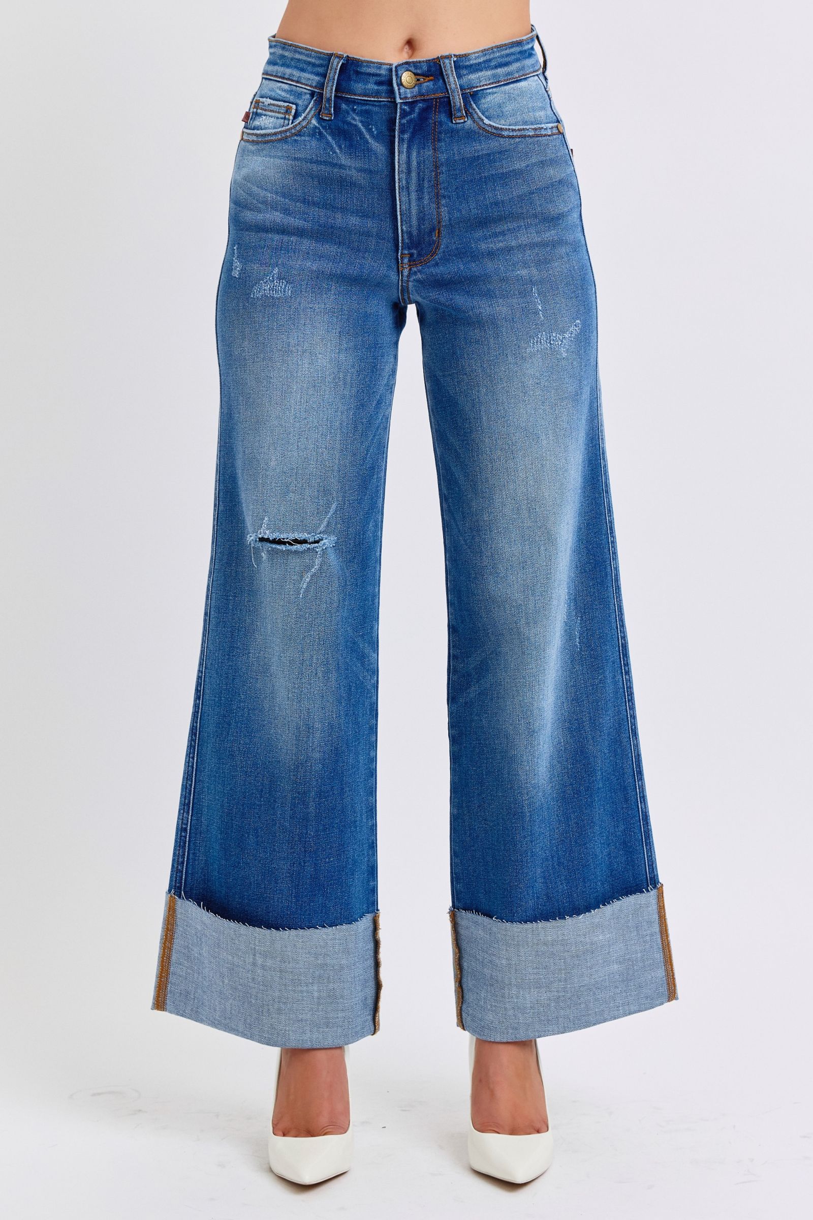 Harper Distressed High Waist Wide Leg Jeans