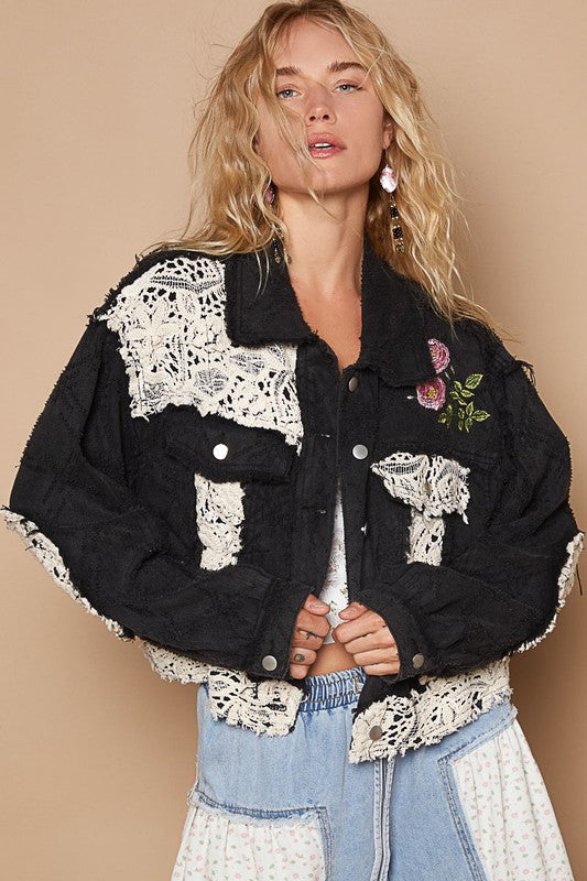 Outdoor Adventurer Black Crocheted/Embroidered Jacket